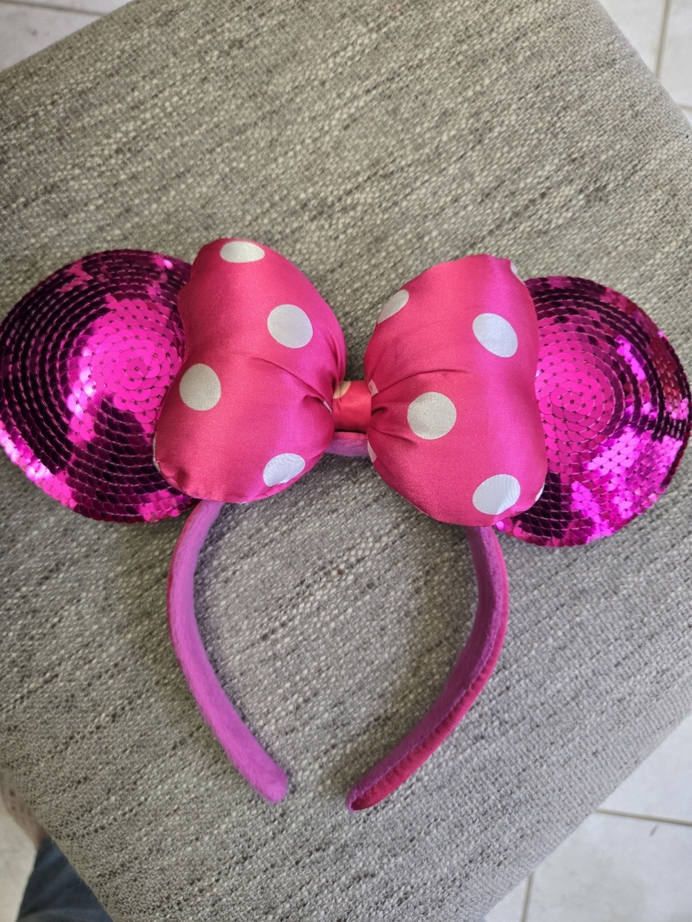 Pink Sequin Minnie Mouse Ears Headband with Polka Dot Bow